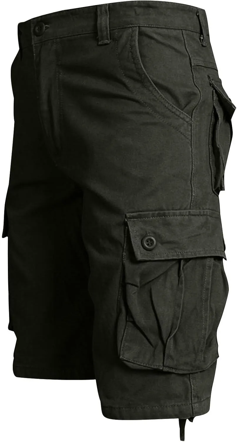 Cargo Shorts for Men Stretch Waist Classic Fit Workwear Multi Pockets Knee Length Outdoor Hiking Solid Runningshorts