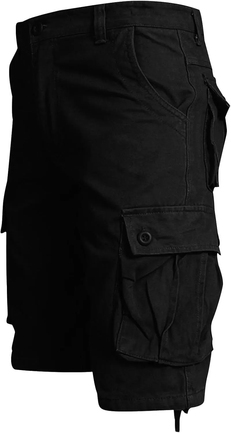Cargo Shorts for Men Stretch Waist Classic Fit Workwear Multi Pockets Knee Length Outdoor Hiking Solid Runningshorts