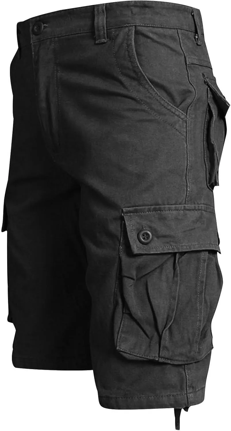 Cargo Shorts for Men Stretch Waist Classic Fit Workwear Multi Pockets Knee Length Outdoor Hiking Solid Runningshorts
