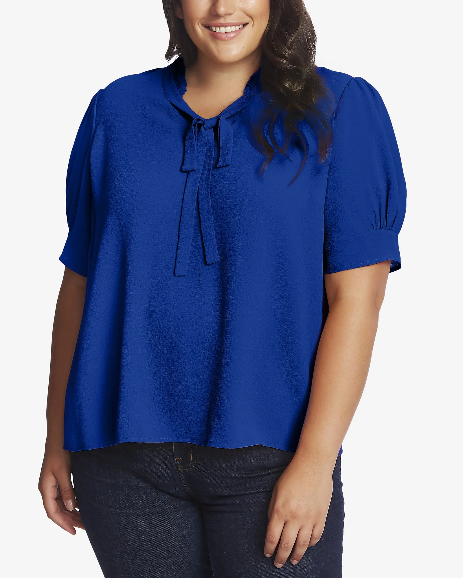 Harper Short Sleeve V-Neck Ruffled Top | Royal Blue