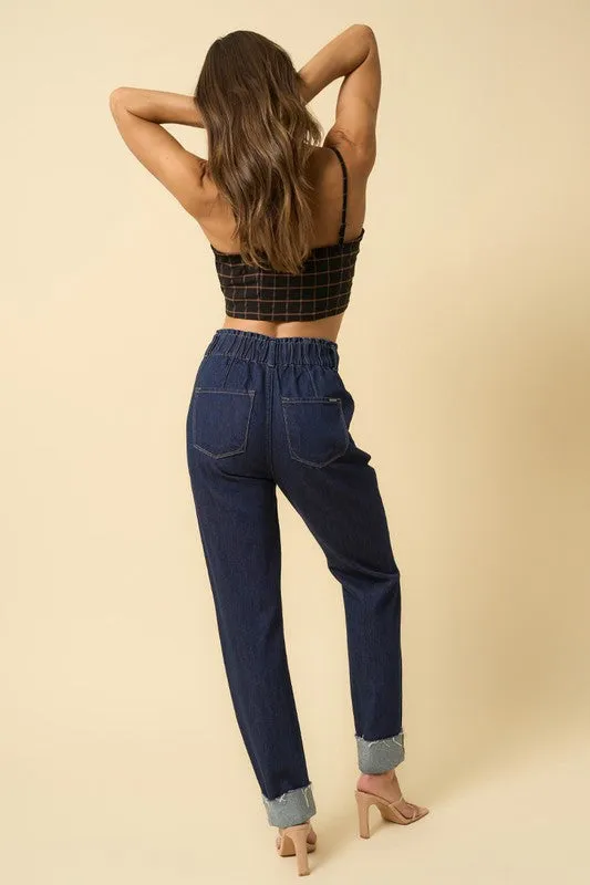 High Waist Pleated Slouchy Denim Jeans