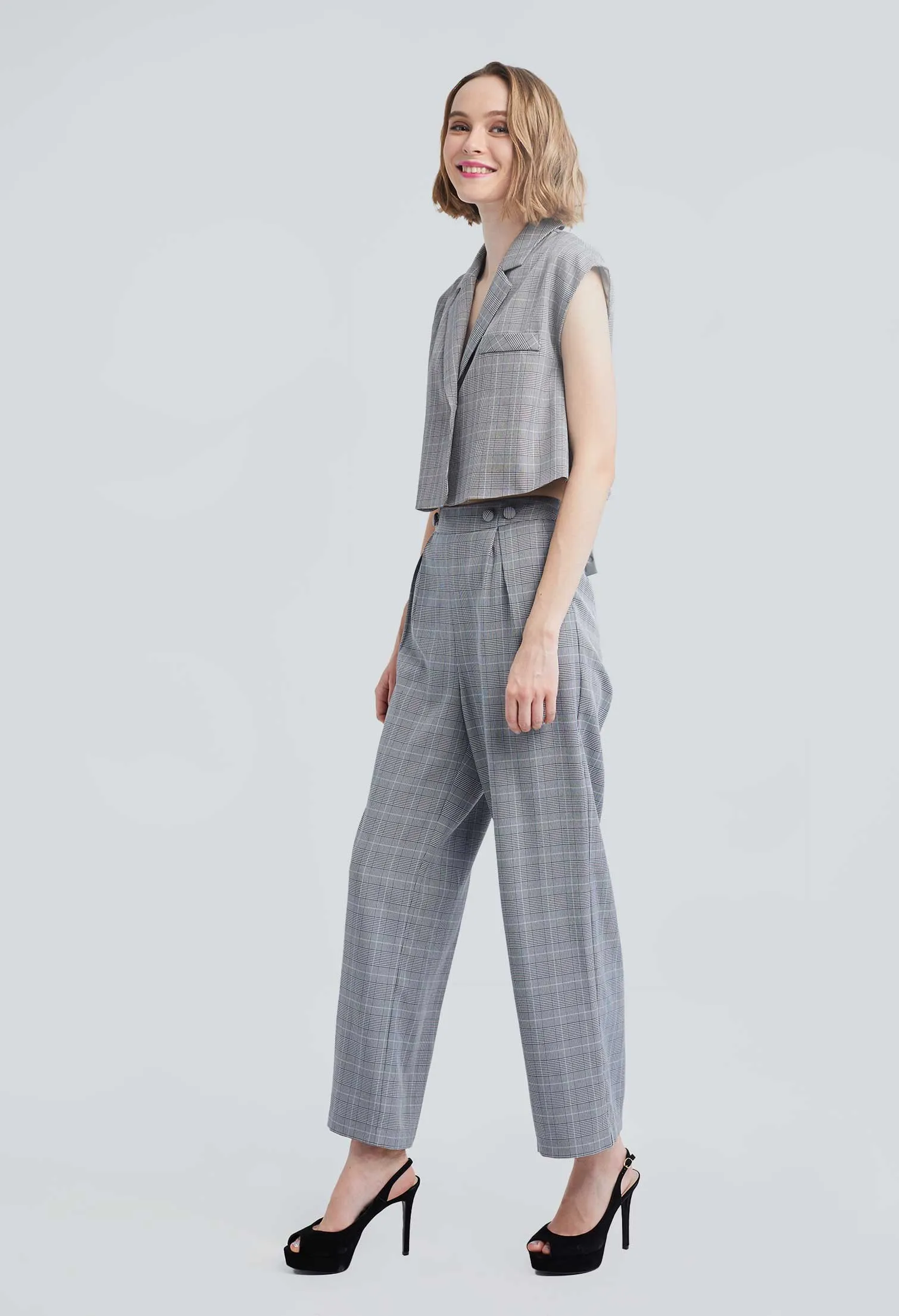 Houndstooth Flare Two-sided Button Pants