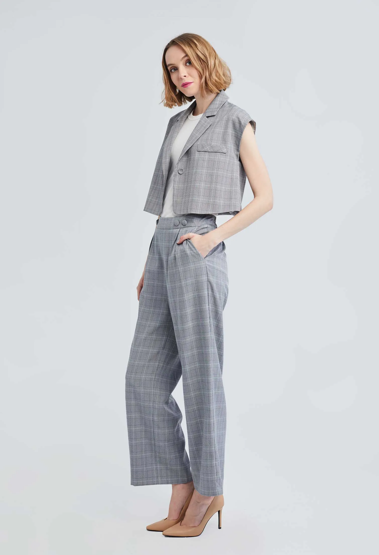 Houndstooth Flare Two-sided Button Pants