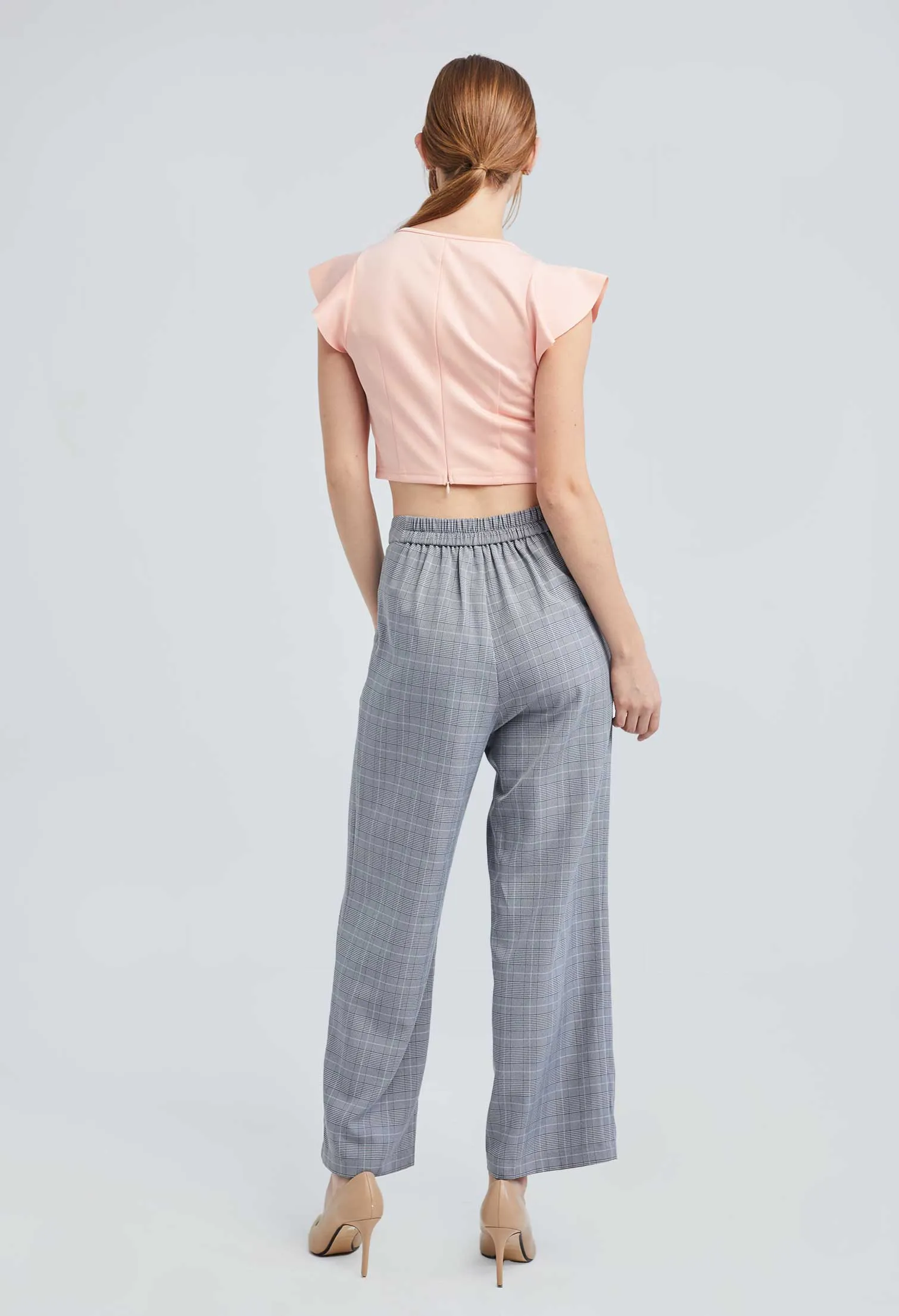 Houndstooth Flare Two-sided Button Pants