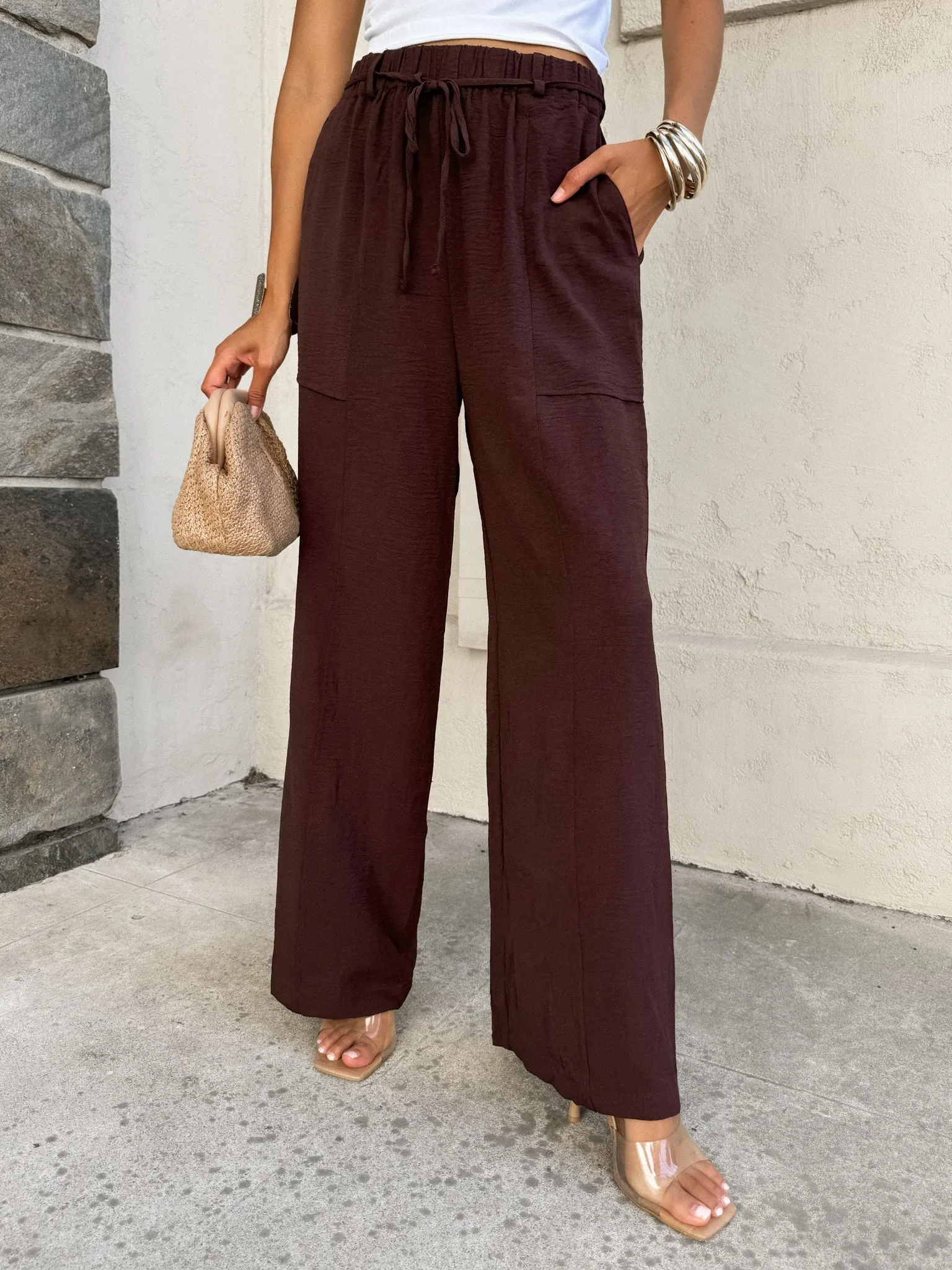 Marlena Flowy Pants in Brown
