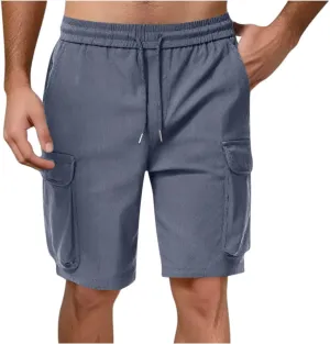 Mens Shorts Summer Casual Beach Pants Drawstring Elastic Waist Trousers with Pockets Comfy Hawaii Shorts for Men