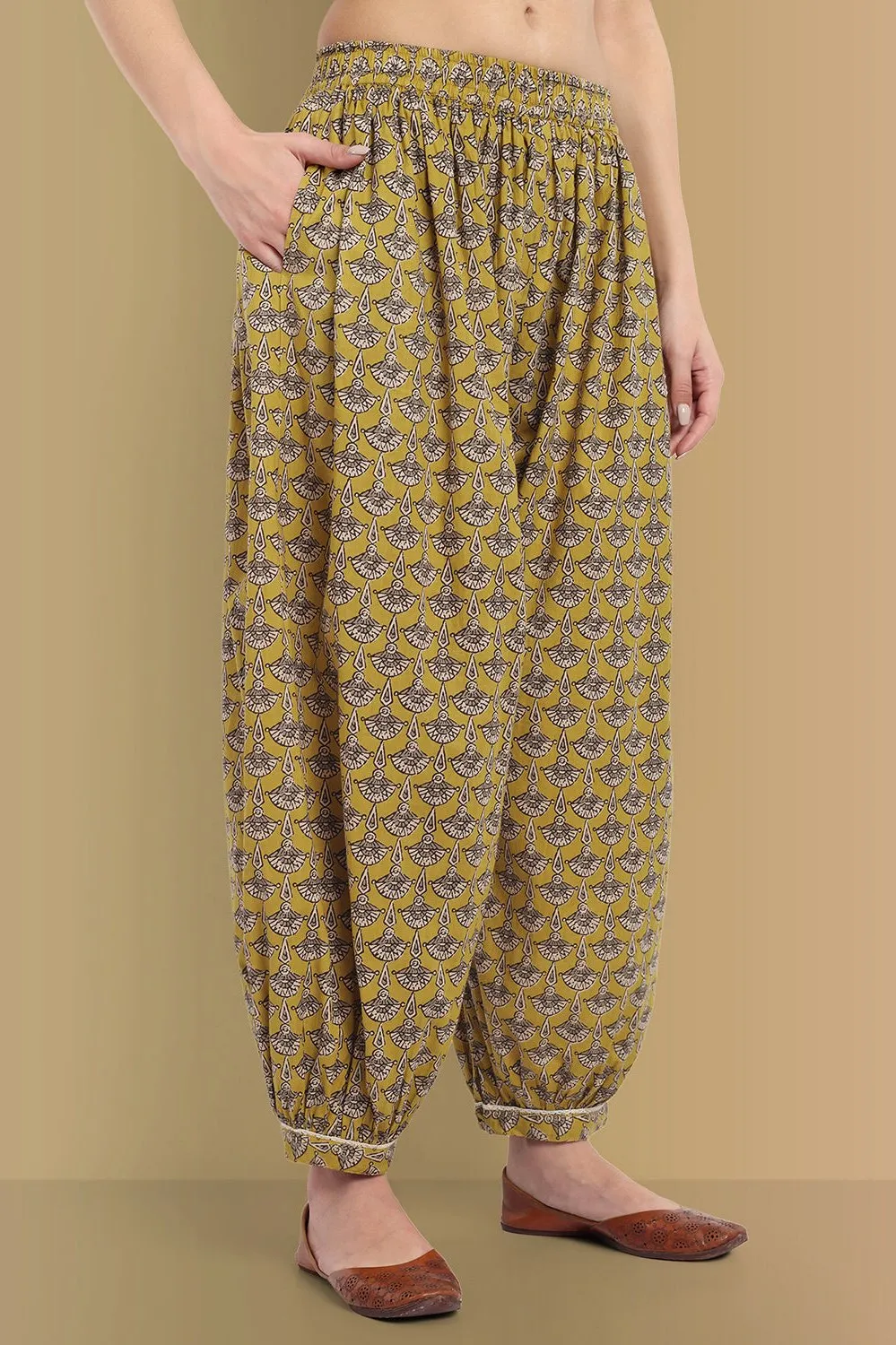 Mustard Mosaic Ajrak A Line Kurta with Harem Pant - Set of 2